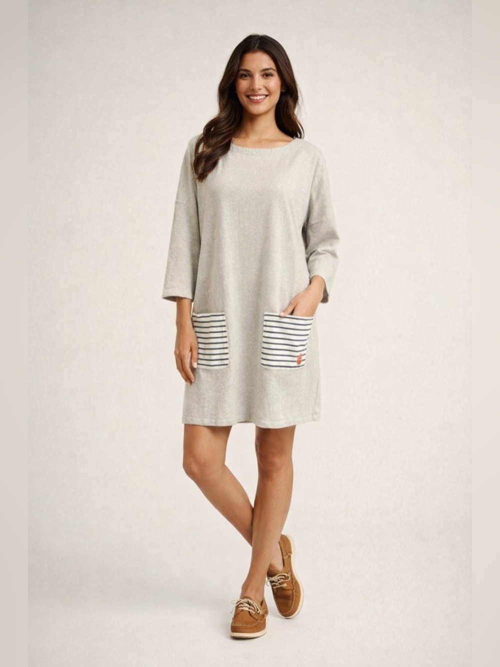 Tommy Hilfiger Gray Casual Tunic Dress Striped Pockets & Back Zipper, Size XL - Picture 1 of 13